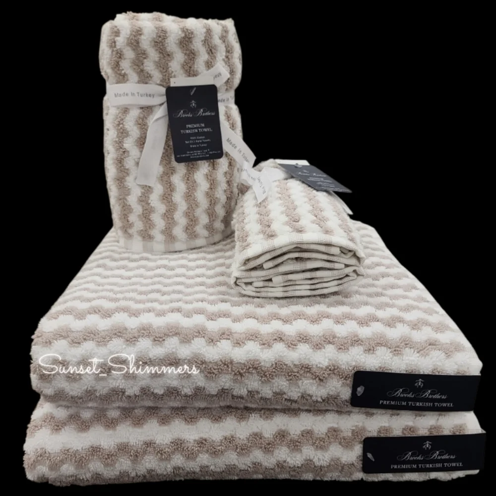 6pc BROOKS BROTHERS Tan White THICK PLUSH Bath Hand Tip TURKISH Towel Set New - Picture 8 of 8